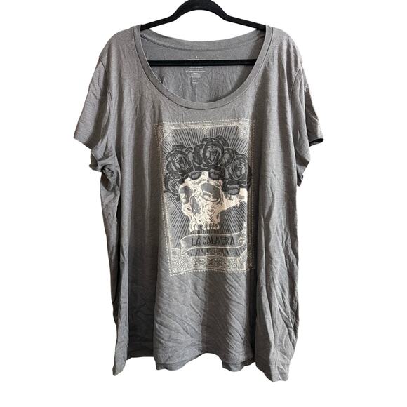 Torrid Women's Plus Size Skull & Roses La Calavera T-Shirt Gray Size 4 4X - Picture 1 of 4